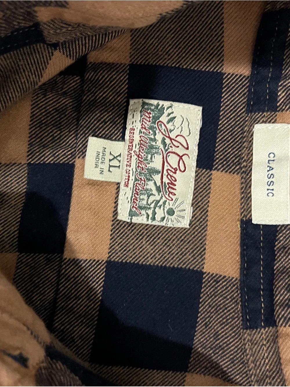 J. Crew Men's Navy and Tan Buffalo Check Button-Down Shirt